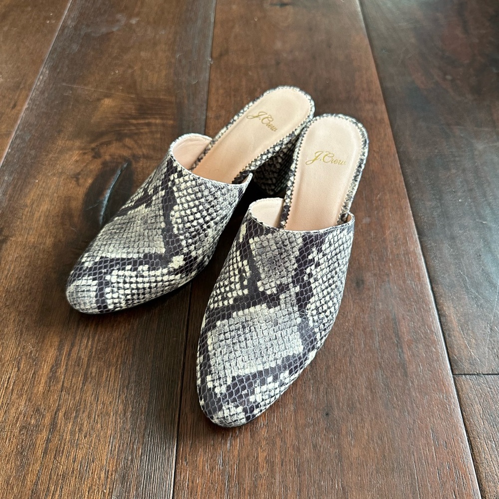 J. Crew Snake Printed Leather Mules